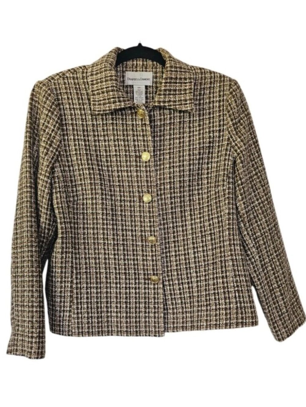 Drapers & Damons Petites Women Jacket Blazer 10P Tan Gold Metallic Career Office